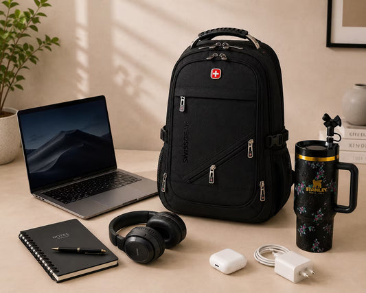 Laptop backpack with office and university essentials in Pakistan