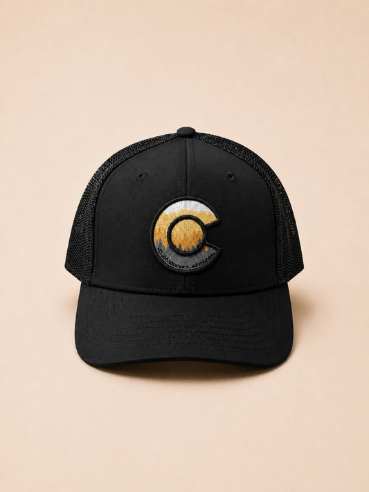C Logo Black Trucker Cap – Movana Pakistan