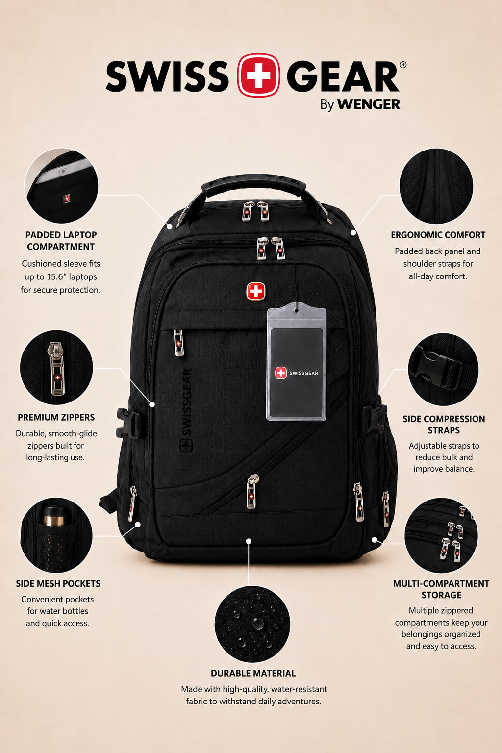SwissGear Everyday Backpack – Black – view 7