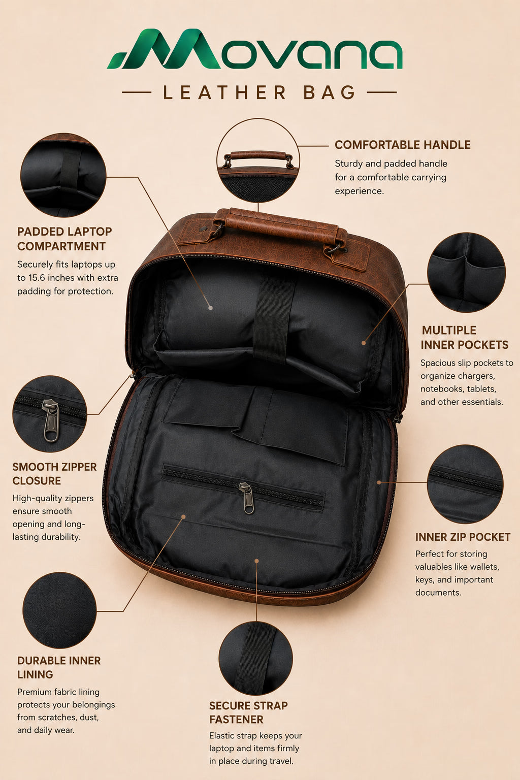 Movana Leather Backpack – Brown – view 8