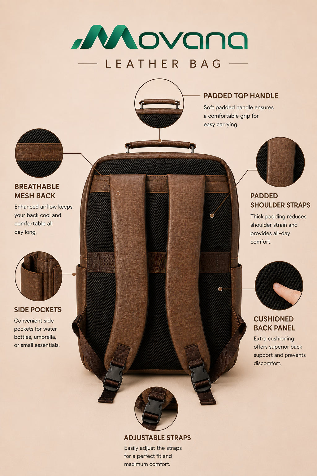 Movana Leather Backpack – Brown – view 9