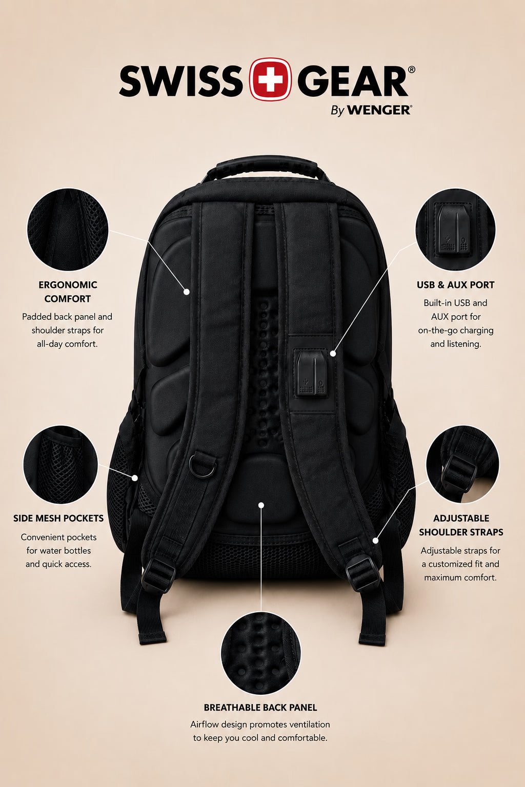SwissGear Everyday Backpack – Black – view 8