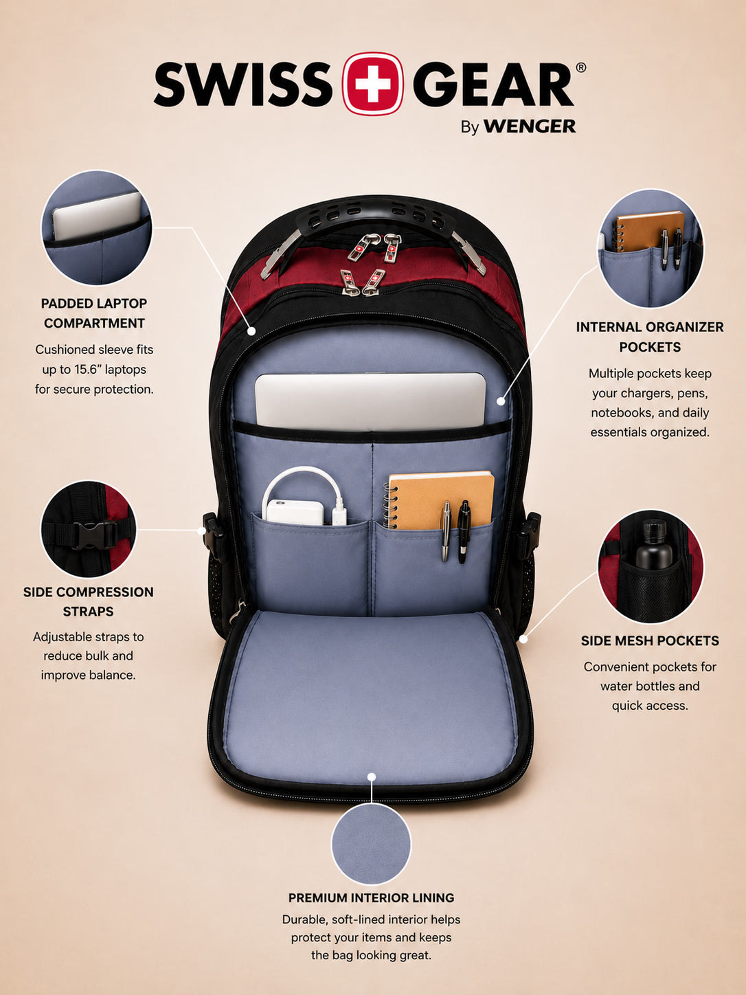 SwissGear Everyday Backpack – Maroon – view 11