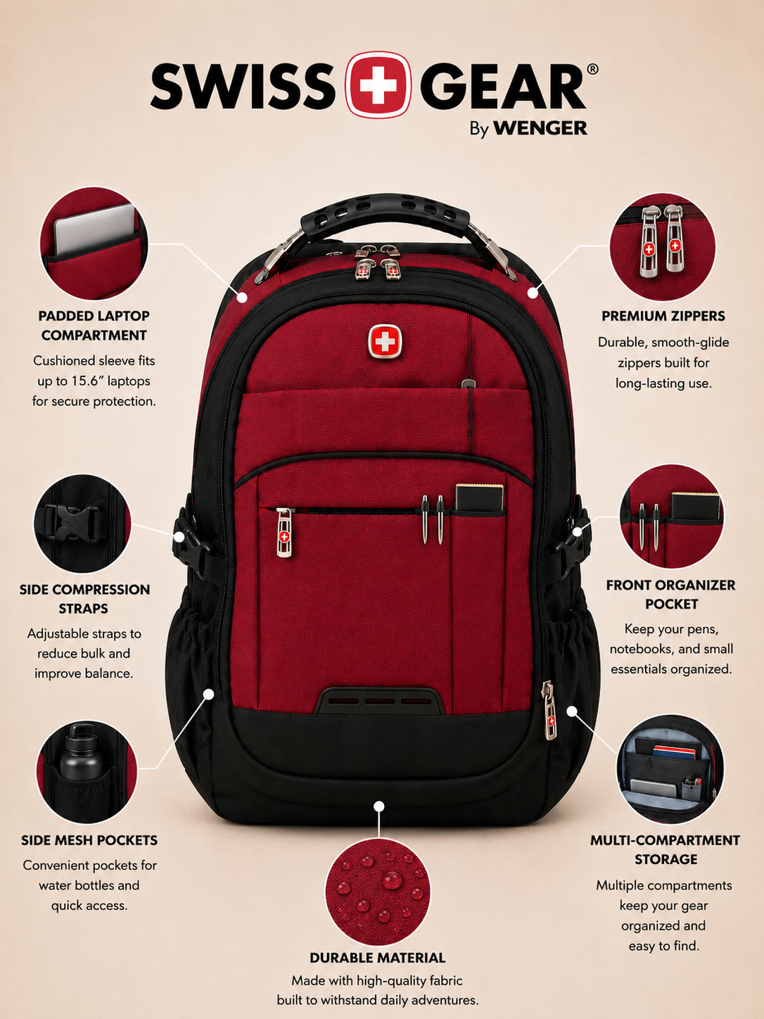 SwissGear Everyday Backpack – Maroon – view 8